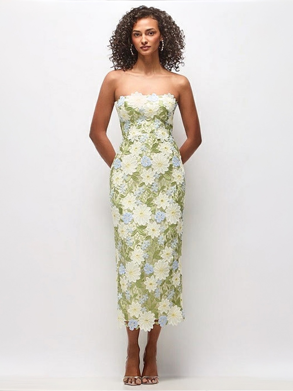 Dessy Collection Alice Floral Appliqué Strapless Midi Dress Sz 4 MSRP $379 NEW